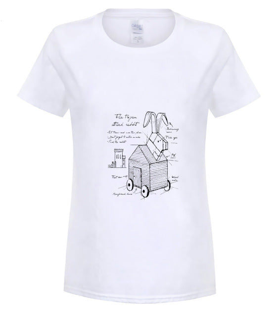 Monty Python T Shirts Cartoon Print Trojan Rabbit T-Shirt Men Awesome Casual T Shirt Summer Short Sleeve Funny Music Tee Shirt